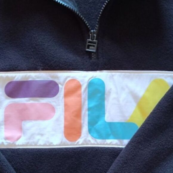 FILA Black Colorful Logo Panel Quarter Zip Pullover Fleece Sweater Large - Picture 9 of 13